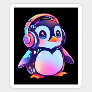 Cute Penguin With Headphones Magnet